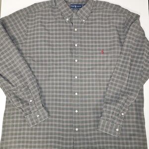 Ralph Lauren Classic Fit Men's Green Plaid Button-Down Shirt Red Pony Logo 2XLT